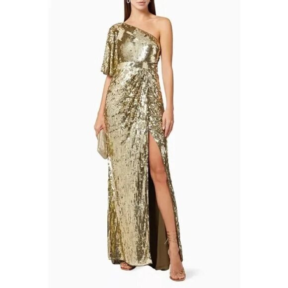MAC DUGGAL One-Shoulder Sequin Column Gown in Gold Size US 12 NWT - Picture 12 of 15